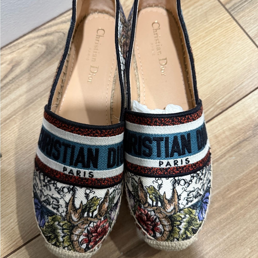 Dior Espadrilles Multicolor Floral Slip-On Size 37